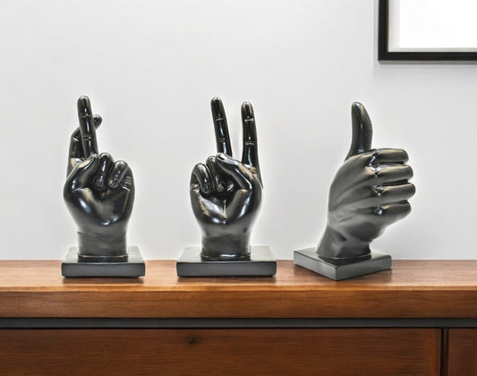 Set of Three Black Resin Hand Tabletop Sculpture