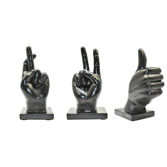Set of Three Black Resin Hand Tabletop Sculpture