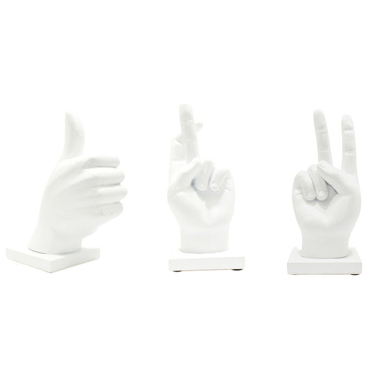 Set of Three White Resin Hand Tabletop Sculpture
