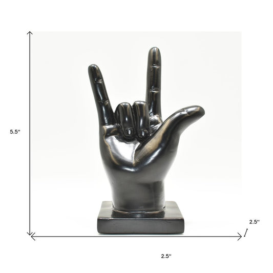6" Black Resin Hand Tabletop Sculpture