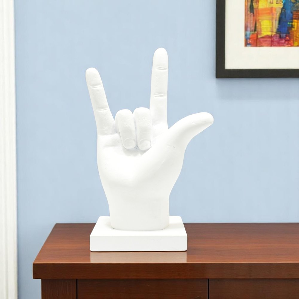 6" White Resin Hand Tabletop Sculpture
