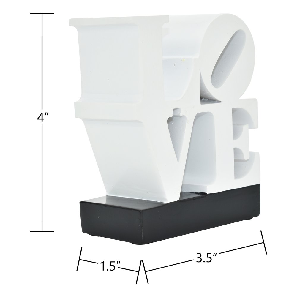 4" White And Black Resin Love Tabletop Sculpture