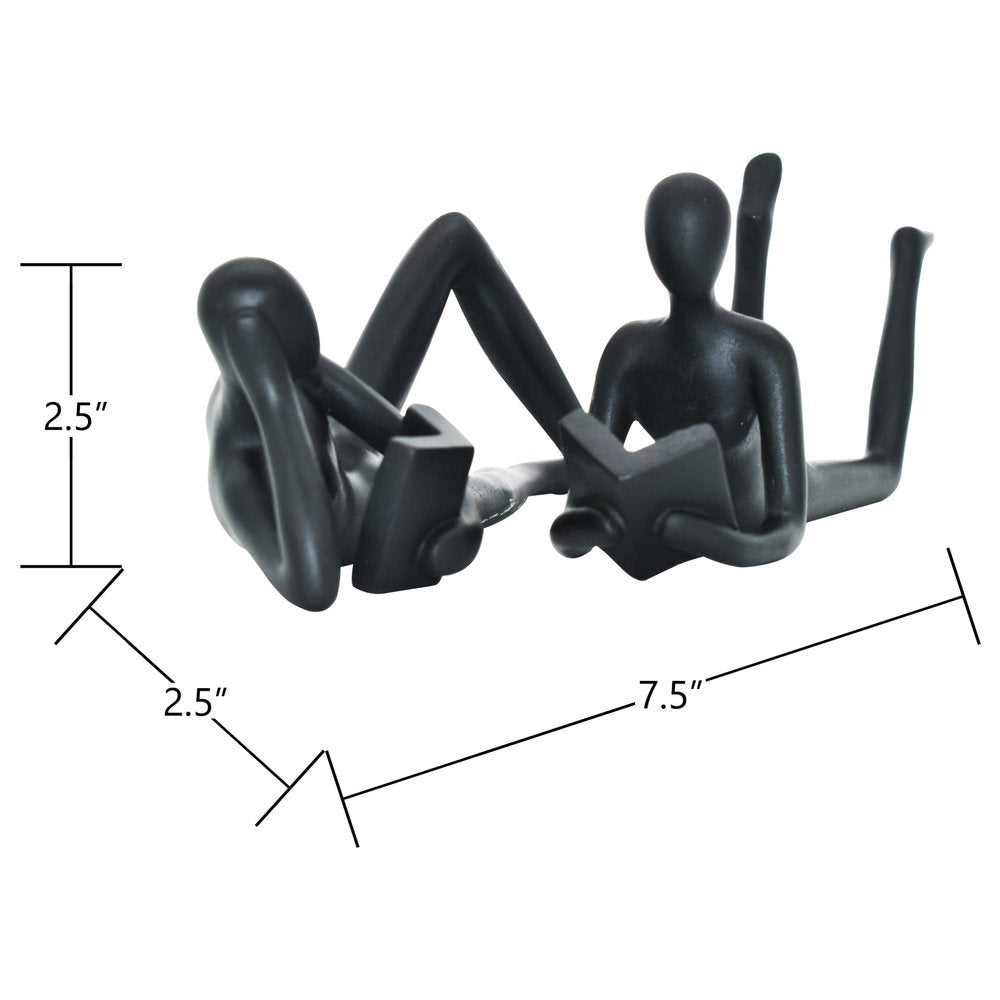 Set of Two Black Resin People Tabletop Sculpture