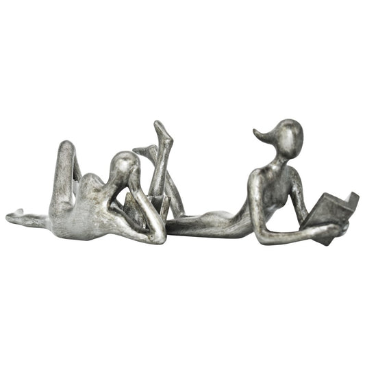 Set of Two Pewter Resin People Tabletop Sculpture