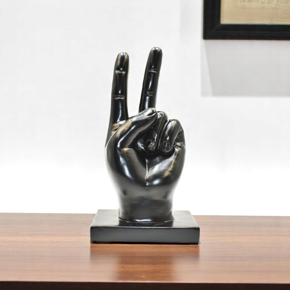 6" Black Resin Hand Tabletop Sculpture