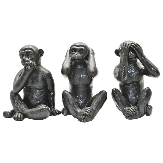Set of Three Black Resin Monkey Tabletop Sculpture