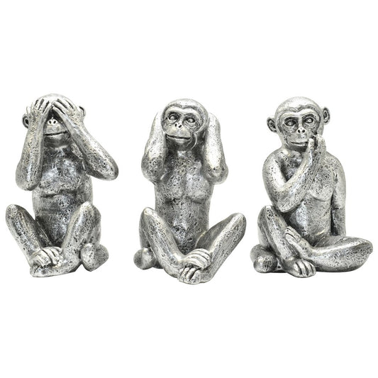 Set of Three Silver Resin Monkey Tabletop Sculpture