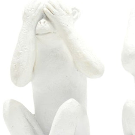 Set of Three White Resin Monkey Tabletop Sculpture