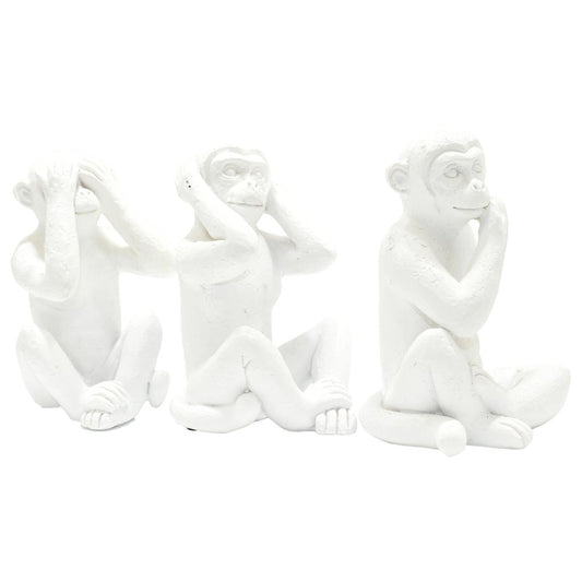 Set of Three White Resin Monkey Tabletop Sculpture