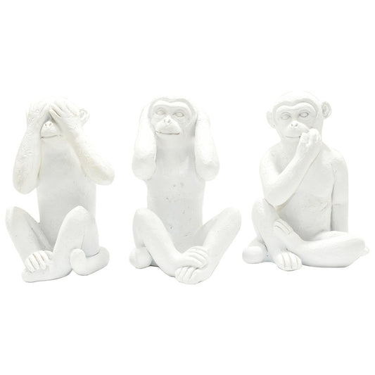 Set of Three White Resin Monkey Tabletop Sculpture
