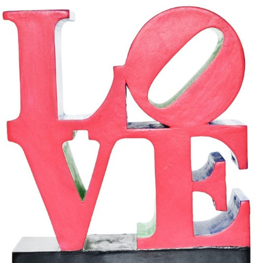 4" Red Blue Green And Black Resin Love Tabletop Sculpture