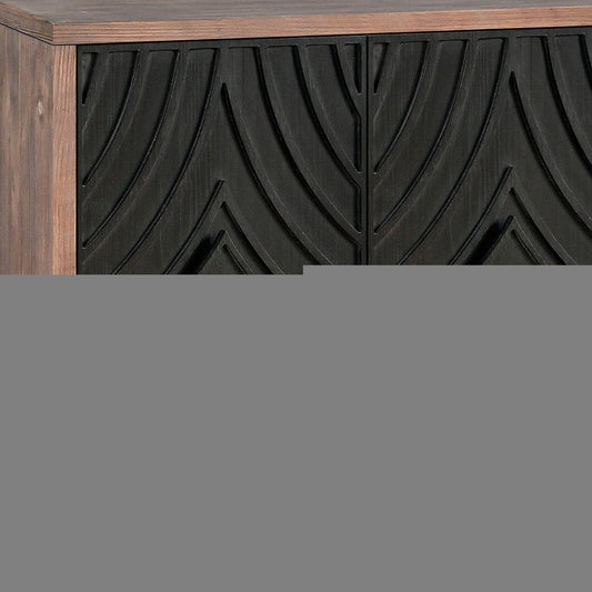 60" Brown and Charcoal Distressed Wood Sideboard with Four Doors