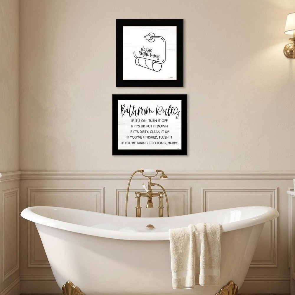 Set Of Two "Bathroom Rules" Black Framed Textual Art Wall Art