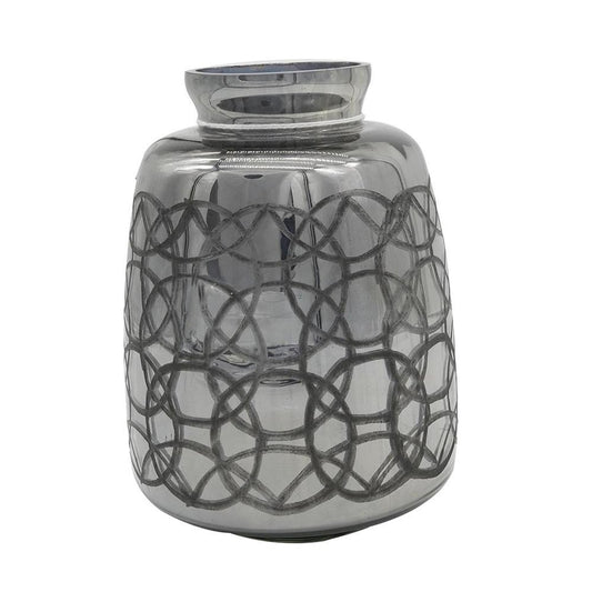 9" Dark Gray Geometric Etched Glass Table Vase