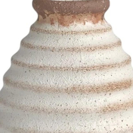 11" Ivory And Brown Round Ceramic Table Vase