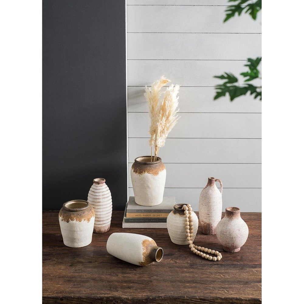 11" Ivory And Brown Round Ceramic Table Vase