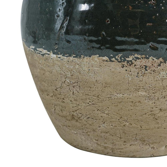 13" Forest Green And Sand Color Block Terracotta Round Jug Vase