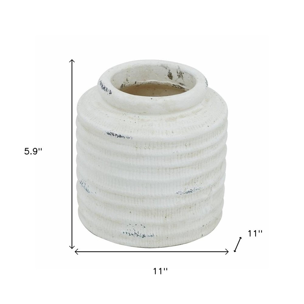 6" White Stoneware Round Jug Vase