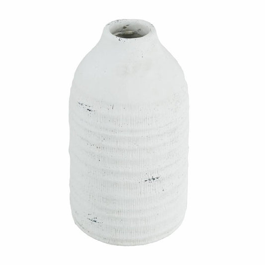 12" White Stoneware Round Jug Vase