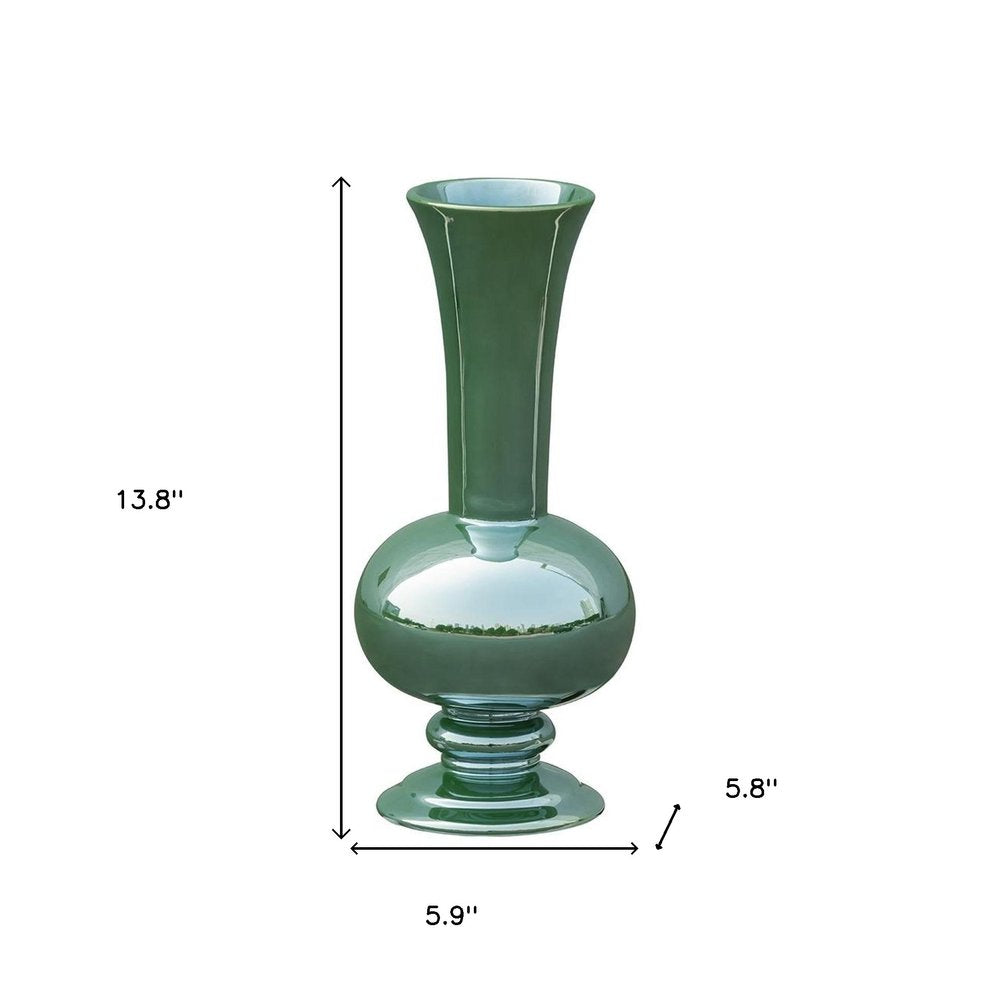 14" Hunter Green Round Ceramic Table Vase