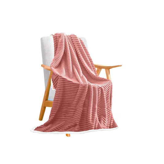 79" X 87" Pink Flannel Knitted Throw Blanket