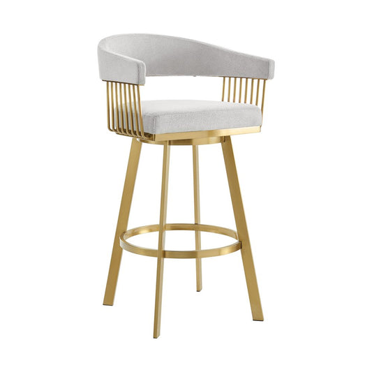 26" Silver And Gold Fabric And Steel Low Back Counter Height Swivel Bar Chair