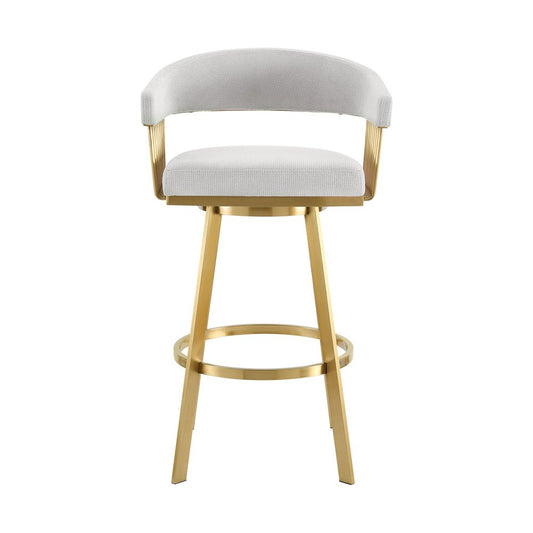 30" Silver And Gold Fabric And Steel Low Back Bar Height Swivel Bar Chair