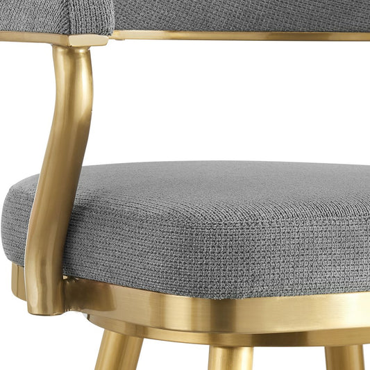26" Gray and Gold Fabric and Stainless Steel Counter Height Swivel Bar Chair