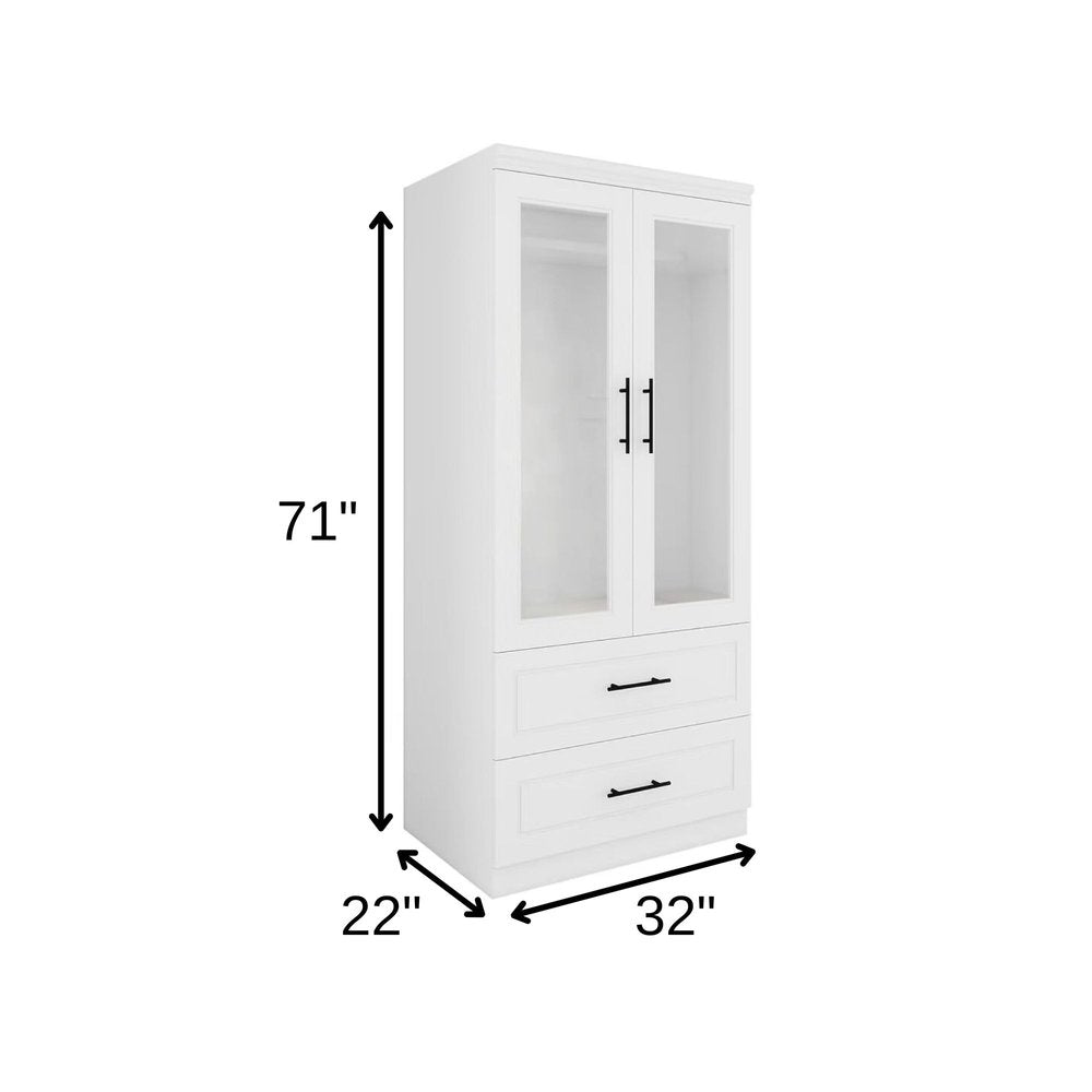 71" White And Clear Two Door Two Drawer Combo Dresser