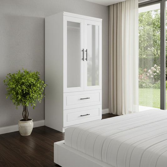 71" Clear And White Wood Two Door Two Drawer Combo Dresser