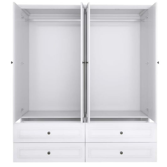 71" White Carved Geometric Mirrored Four Door Four Drawer Combo Dresser