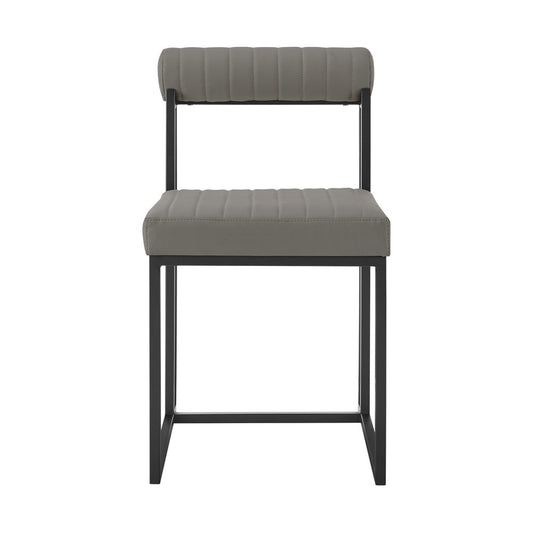 Set of Two Gray And Black Upholstered Faux Leather Open Back Dining Side Chairs
