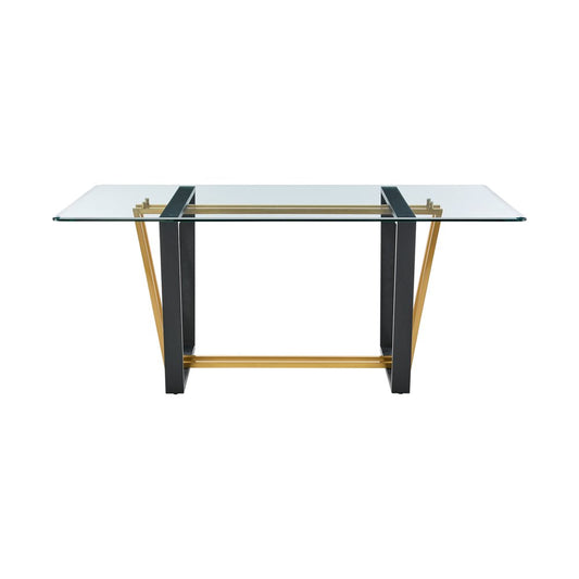 72" Clear And Gold Glass And Iron Sled Base Dining Table