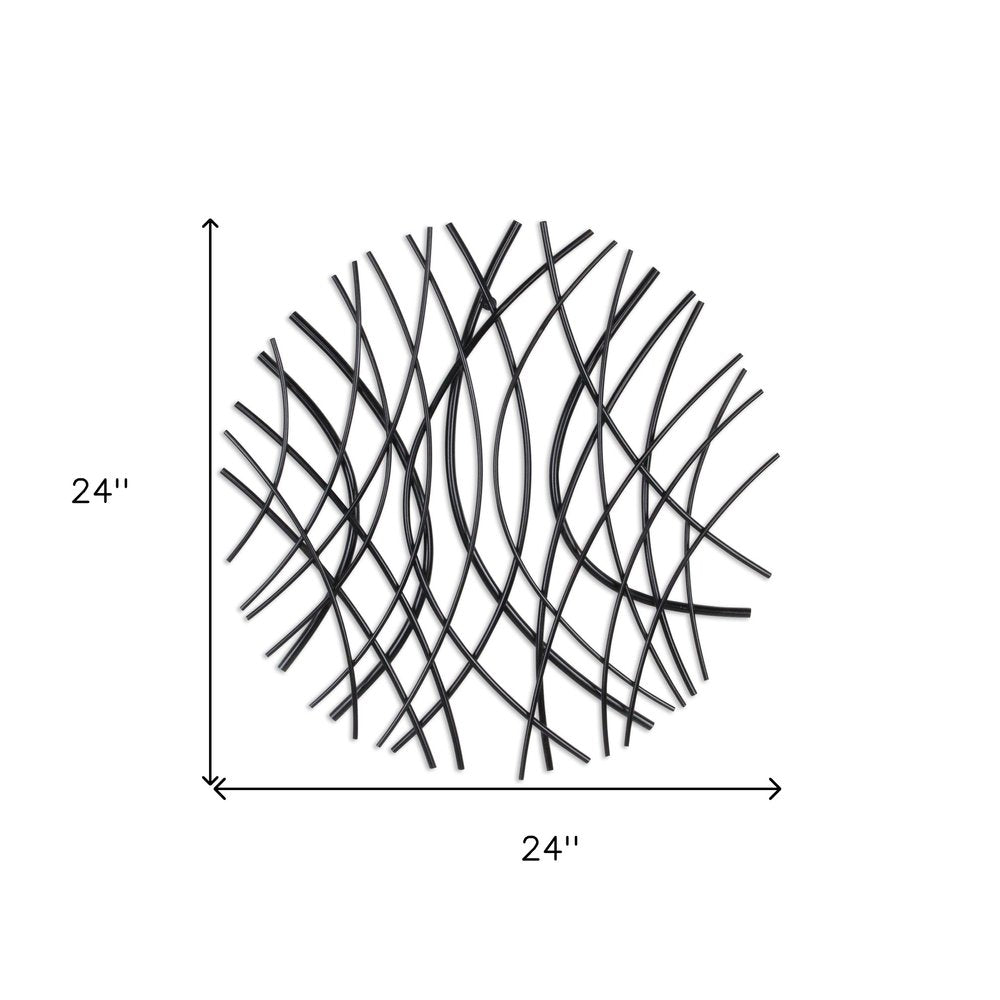 24" X 24" Black Metal Circle Abstract Hanging Dimensional Sculpture