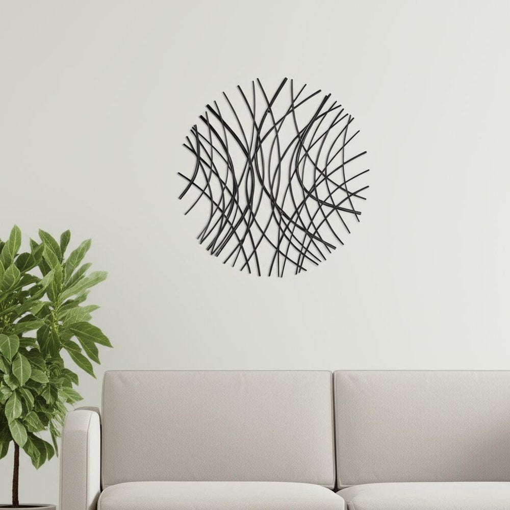 30" X 30" Black Metal Circle Abstract Hanging Dimensional Sculpture
