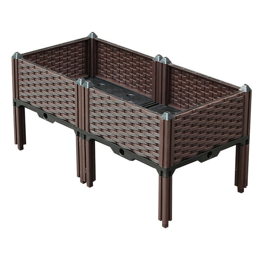 32" X 16" Dark Brown Heavy Duty Plastic Rectangular Self Watering Raised Garden Bed