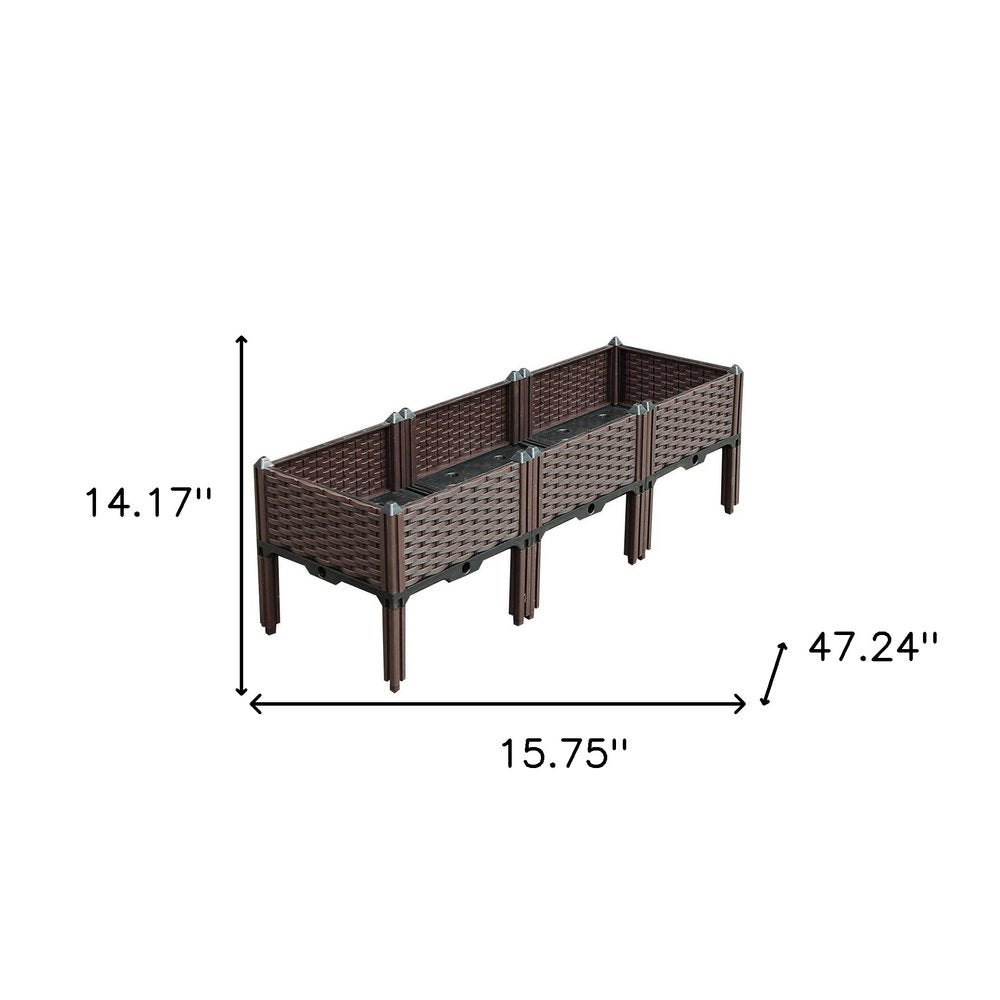 47" X 16" Dark Brown Heavy Duty Plastic Rectangular Self Watering Raised Garden Bed