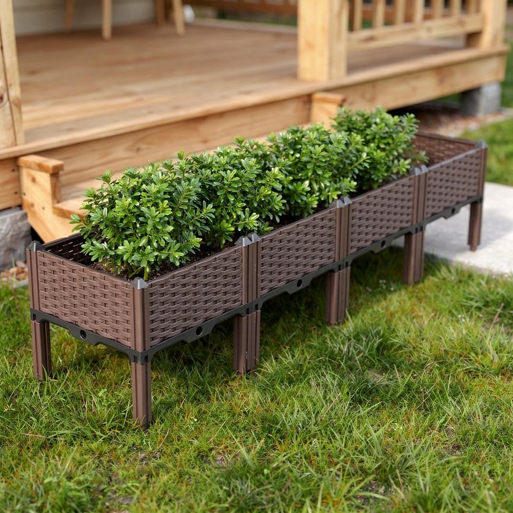 16" Dark Brown Plastic Indoor Outdoor Rectangular Planter Box