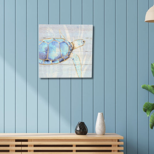 Swimming Sea Turtle Wooden Plank Unframed Wall Art