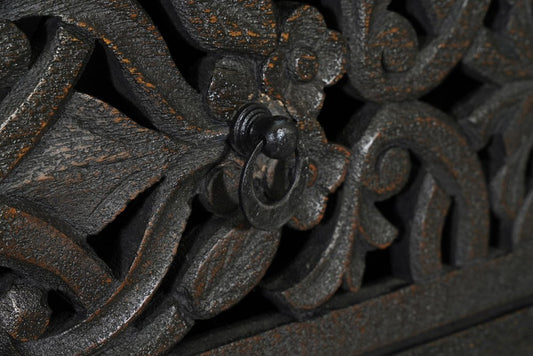 35" Black Carved Floral Solid Wood Six Drawer Dresser