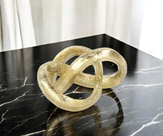 6" Gold Cast Iron Modern Abstract Infinity Knot Tabletop Sculpture