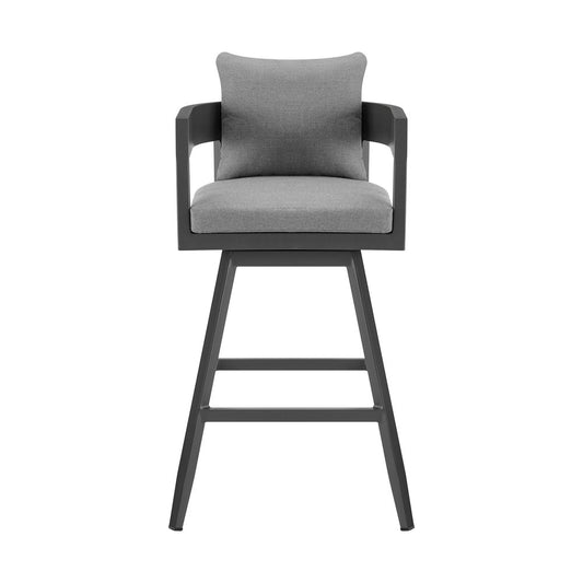 39" Dark Gray Metal Swivel Low back Outdoor Bar Height chair with Footrest
