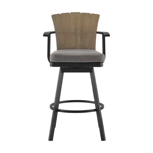 44" Charcoal Metal Swivel Outdoor Bar Height chair with Footrest