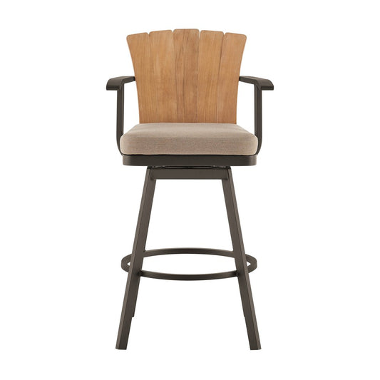44" Brown Metal Swivel Outdoor Bar Height chair with Footrest
