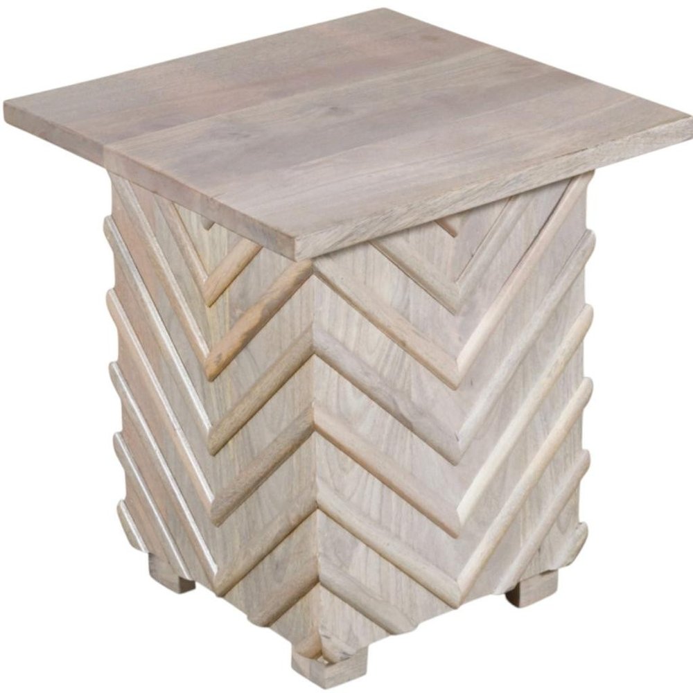 24" White Distressed Solid Wood Square End Table