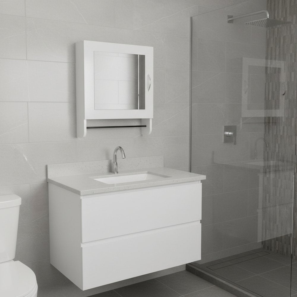 18" White Wood, Metal Floating Bathroom Vanity And Medicine Cabinet With Mirror