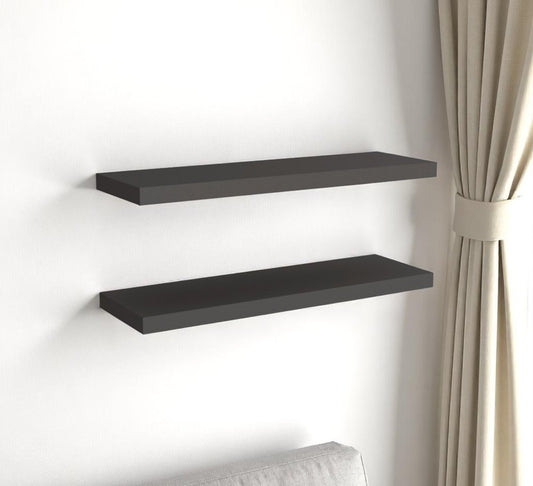 32" Set Of Two Dark Gray Wood Wall Mounted Floating Shelves