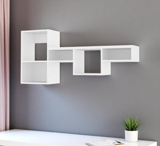 47" White Wood Wall Mounted Cubby Shelf