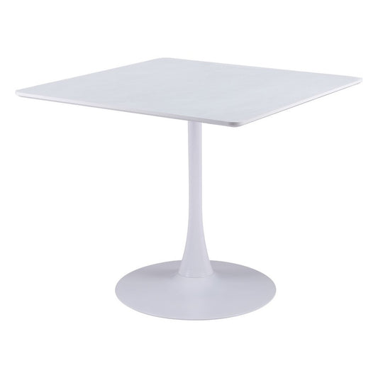36" White Wood and Steel Pedestal Base Square Dining Table