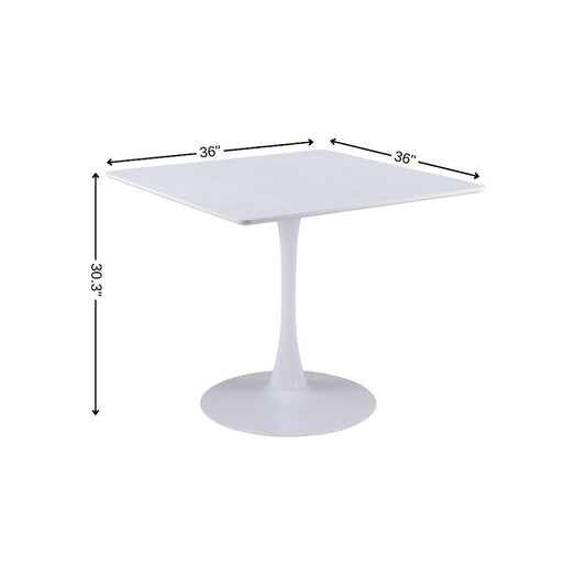 36" White Wood and Steel Pedestal Base Square Dining Table